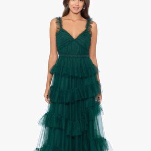 Betsy & Adam Women's Ruffled Tiered Gown Hunter Size 2